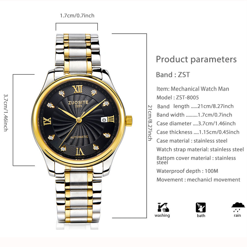 Casual Auto Self-Wind Watch Men Diamonds Pointer Classic Waterproof Handwatch Man Date Business Luxury Mechanical Wristwatch