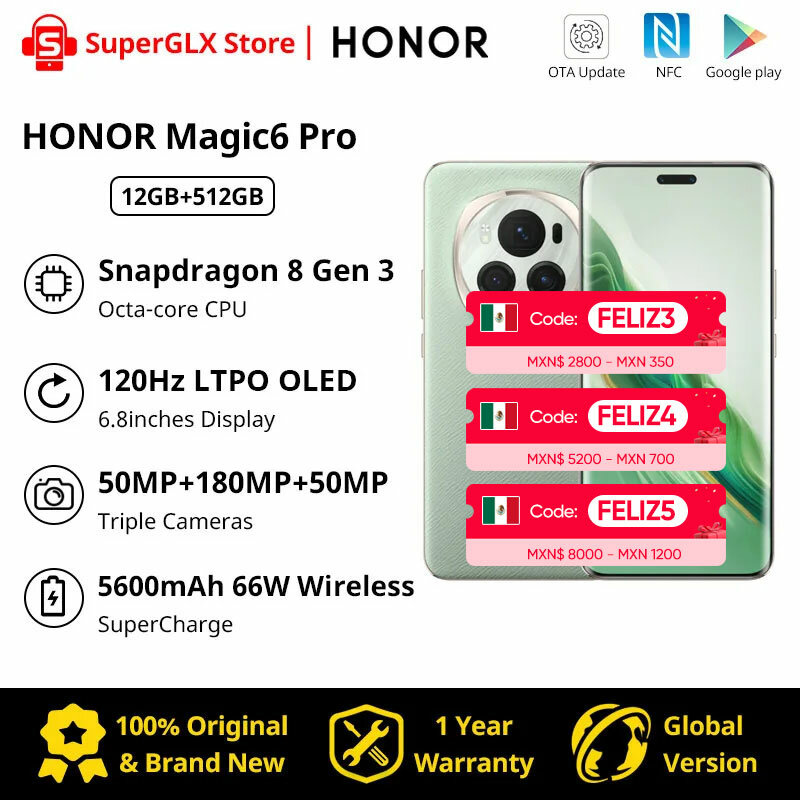HONOR-cámara teleobjetivo Magic6 Pro, versión Global, Snapdragon 8 Gen 3, pantalla flotante de 2024 pulgadas, cuatro curvas, 180MP, periscopio, novedad de 6,8