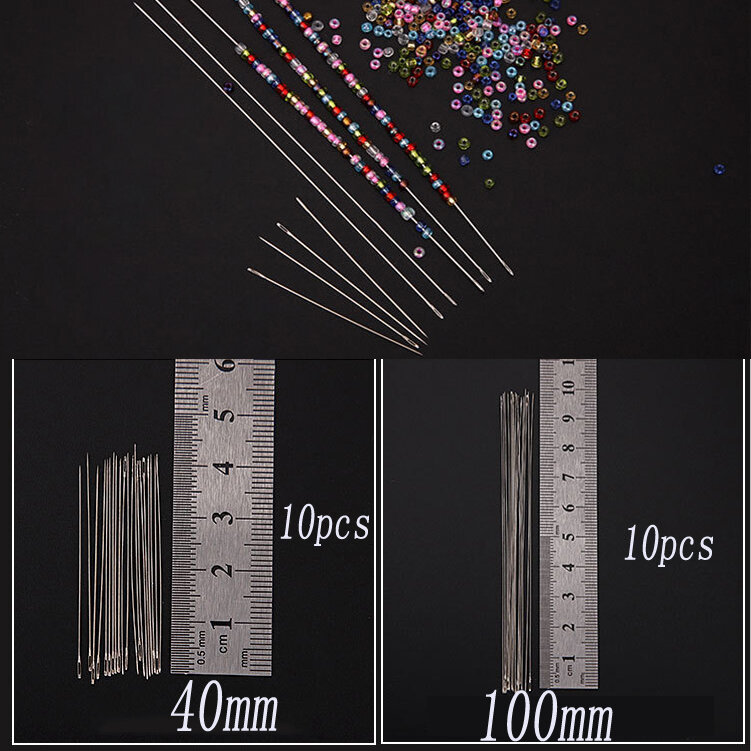 10Pcs 48/100mm DIY Superfine Beaded Pearl Needle Beading Needles Threading String Cord Stainless Steel Jewelry Craft Making Tool