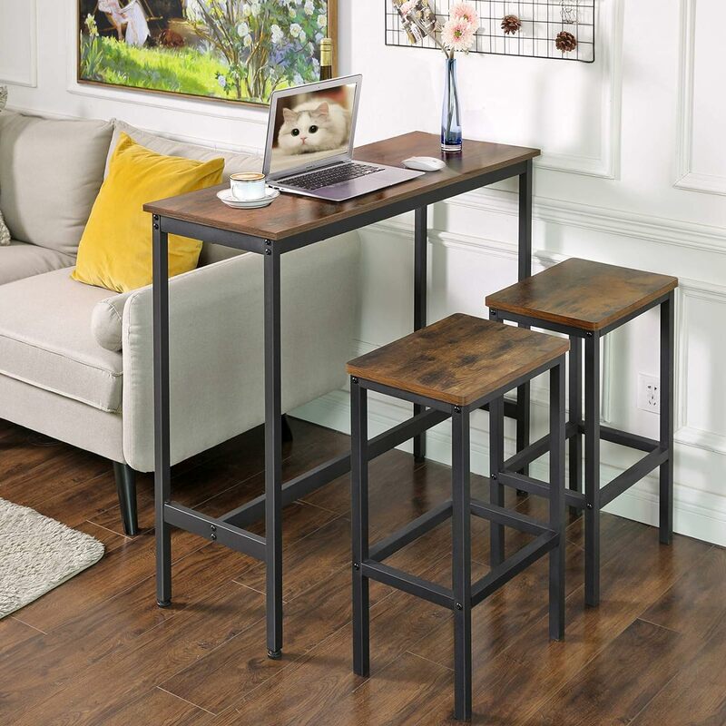 โต๊ะบาร์ vasagle โต๊ะบาร์ยาวแคบโต๊ะทานอาหารในครัวโต๊ะผับสูงโครงโลหะแข็งแรง15.7x39.4x35.4นิ้ว