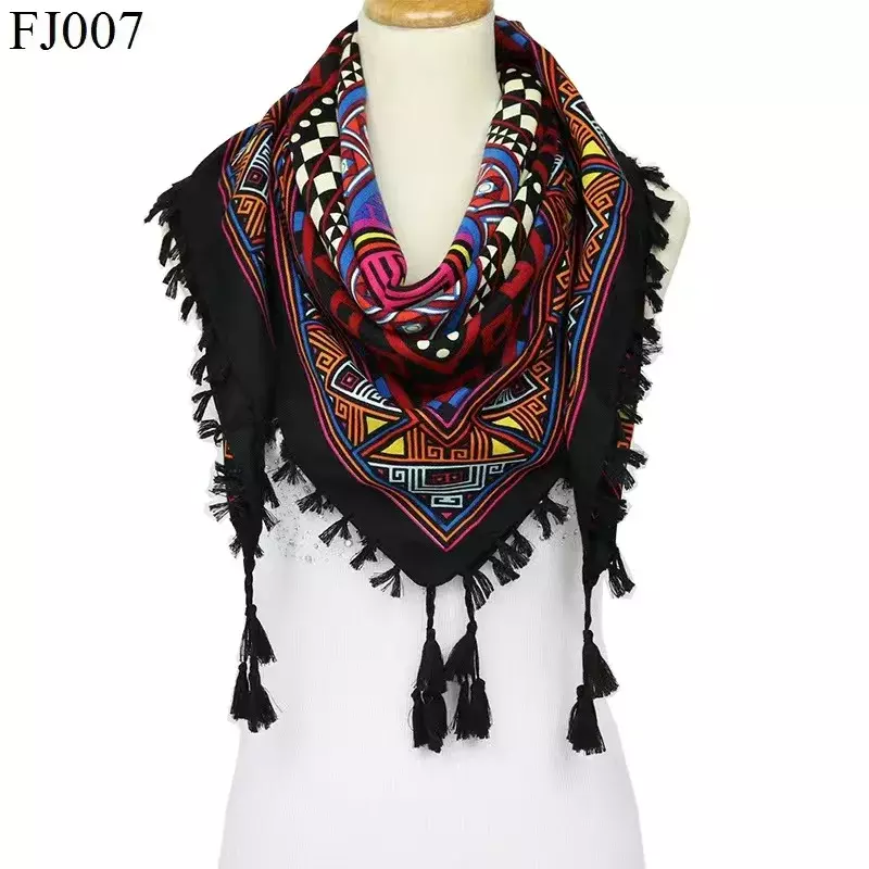 Bufanda gruesa y cálida de algodón para mujer, chal de borla de estilo étnico, bufanda cuadrada grande de moda, Invierno