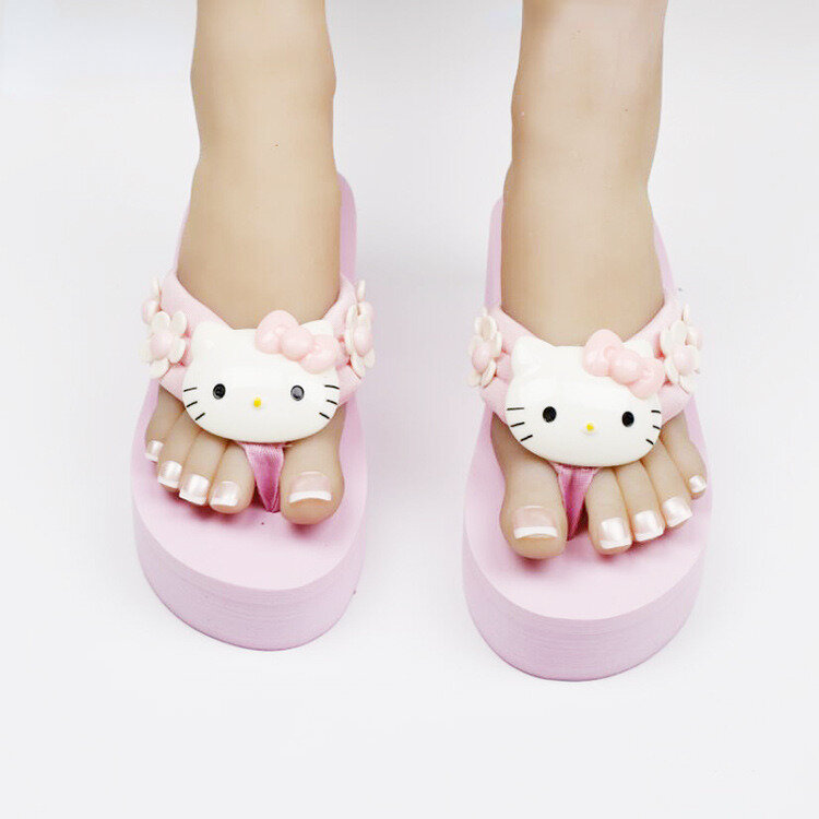 Sanrio Hello Kitty kapcie Y2k Kawaii Cartoon sandały modne buty na platformie kobiety na koturnie klapki na wysokim obcasie klapki damskie