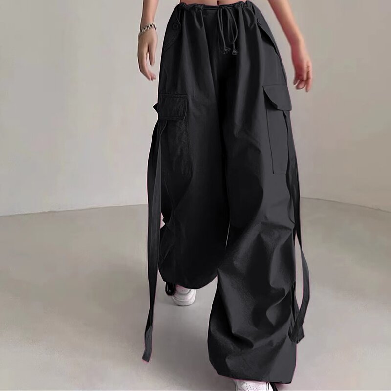 Pink Cargo Pants 2024 Summer New Oversized Sweatpants Lace Up Ribbon Low Rise Chic Capris Casual Streetwear Womens New Pants