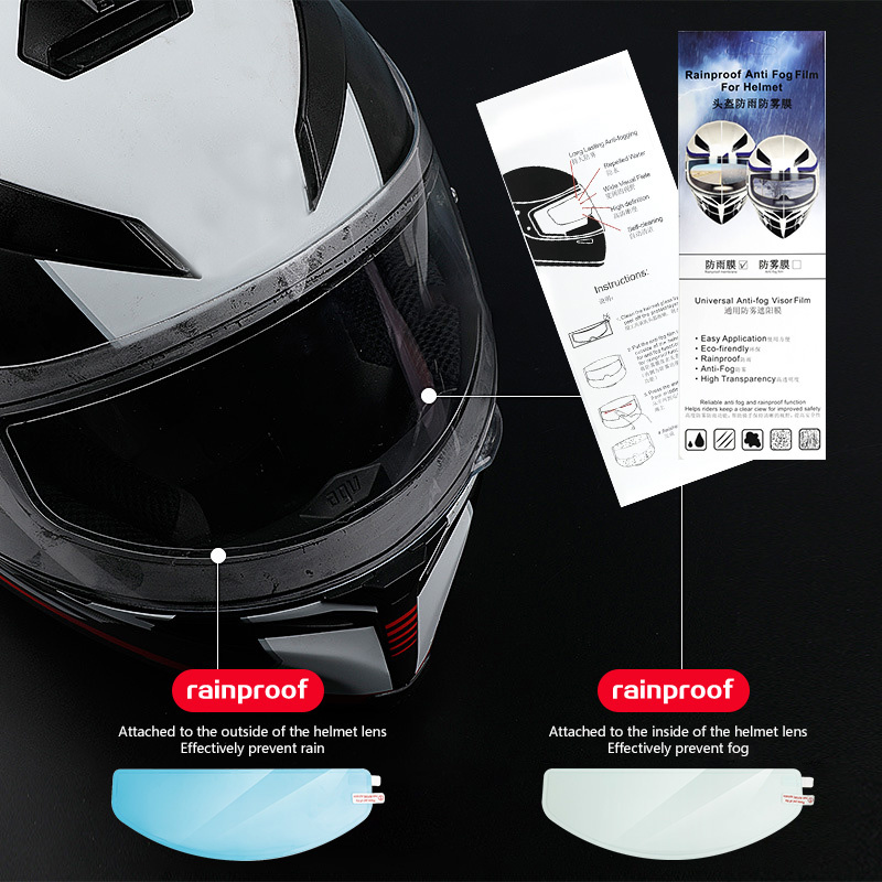 オートバイのヘルメット用の防曇フィルム,防雨,ナノコーティング,防曇,透明ステッカー,安全運転用ヘルメットアクセサリー