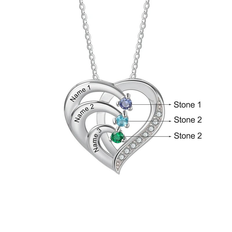 Mother's Day Personalize Heart Necklace 925 Sterling Sliver Jewelry Custom Name Birthstone Promise Anniversary Gift for Women