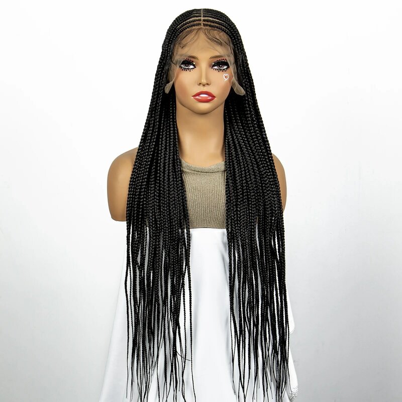 36 Inches Full Transparent Lace Handmade Cornrow Braided Wigs for Black Women Synthetic Knotless Box Braids Wigs with Baby Hair