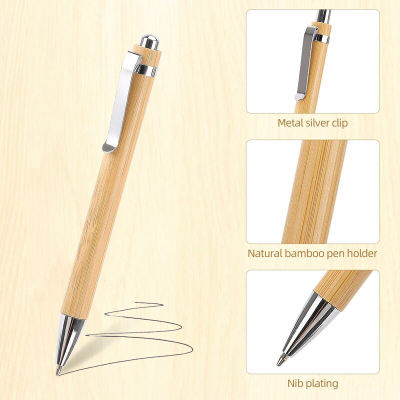 Stylo à bille en bois de bambou, pointe à bille de 1.0mm, encre noire, signature, écriture scolaire, papeterie, 30 pièces