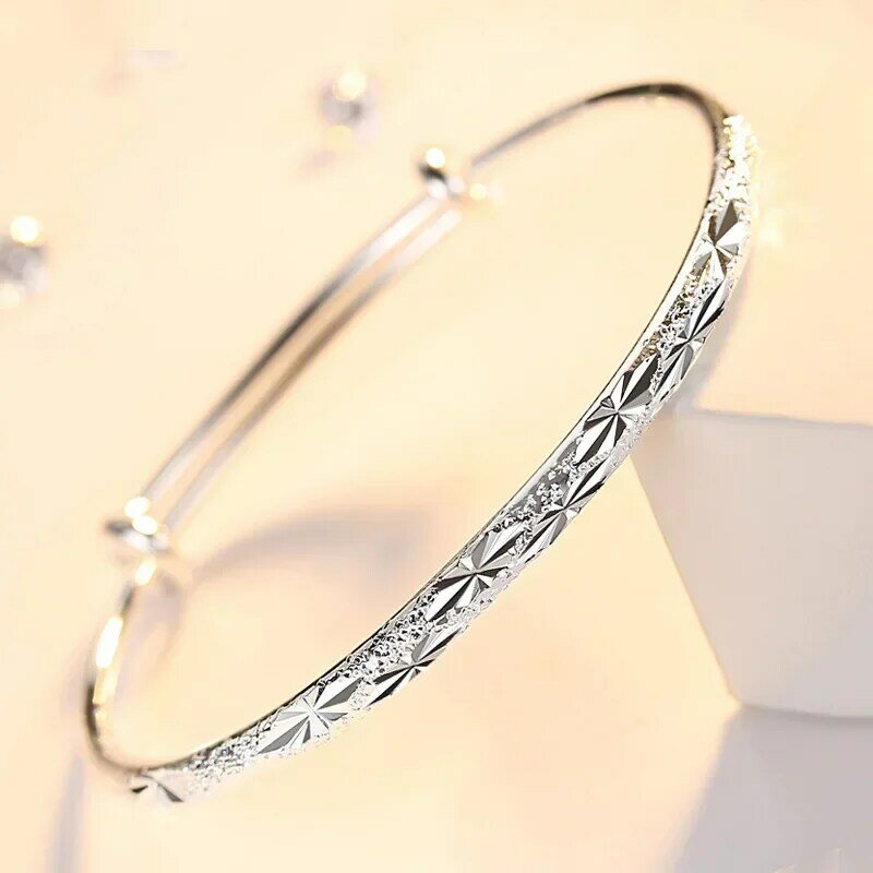 Hot new Fashion 925 Stamp Silver color Bracelets for Women Frosted shiny stars bangles adjustable Jewelry wedding Party Gifts