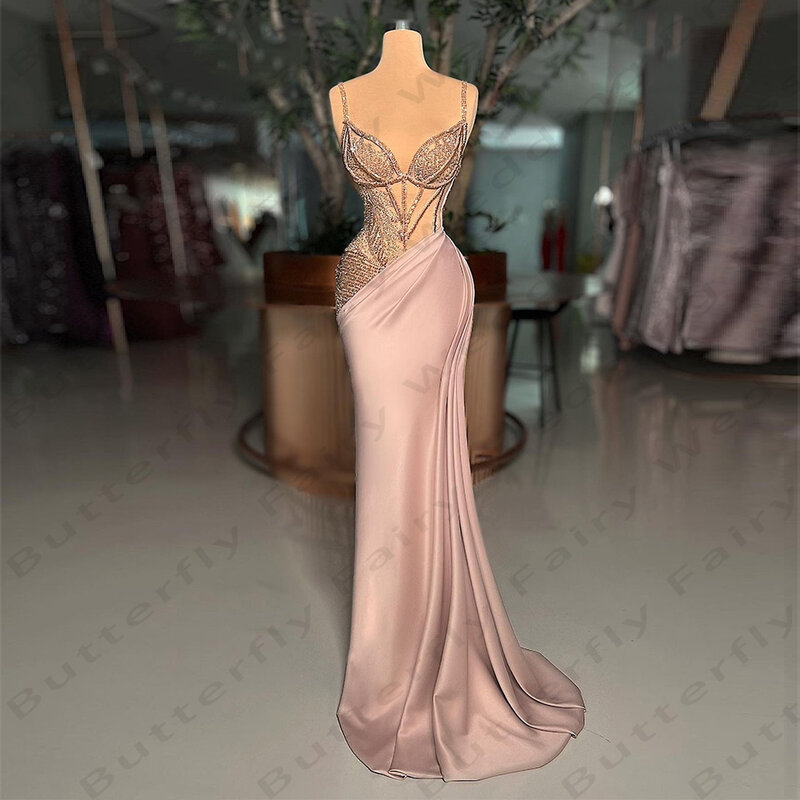 Vintage Women's Mermaid Evening Dresses Elegant Italian Noodle Shoulder Strap Princess Formal Prom Gowns Party 2024 فساتين سهرة