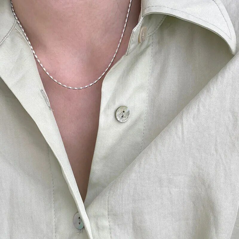Collier en argent Sterling 925 avec perles géométriques simples, chaîne de clavicule brillante et délicate au ras du cou, bijou à la mode pour femmes