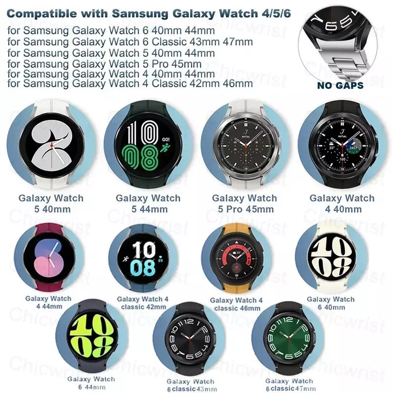 Silicone Strap for Samsung Galaxy Watch6 Classic 47mm 43mm 6/5/4 40mm 44mm Quick Fit Magnetic No Gaps Sports 20mm Band 5Pro 45mm