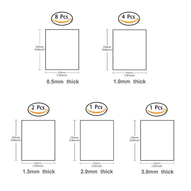 Hojas blancas de plástico ABS ABS09, 200mm x 250mm, diferentes espesas, 0,5mm, 1mm, 1,5mm, 2mm, 3mm, para proyectos de bricolaje, decoración del hogar