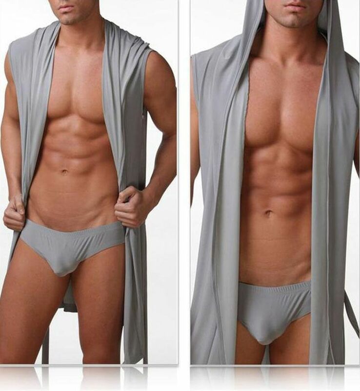 Roupão sem mangas com capuz masculino, roupão fino, vestido confortável e respirável, seda gelada, cor sólida, sexy, novo