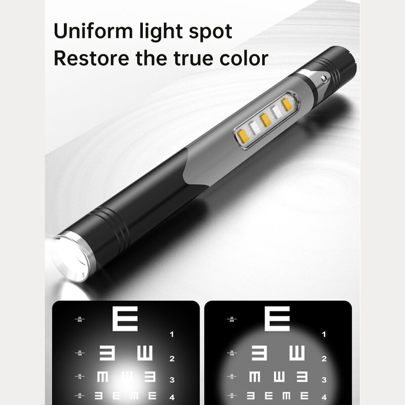 Lampe de poche médicale portable avec porte-stylo, source de lumière LED pour touristes, indicateur de charge, lampe de poche de camping, conception de stylo