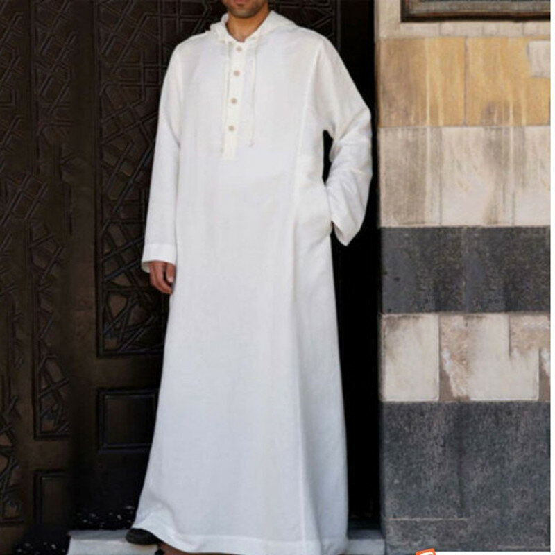 Мусульманская Мужская одежда, кафтан с капюшоном, длинное мужское платье Jubba T, Арабская служба, абайя, мусульманская одежда, однотонное мужское платье Рамадан