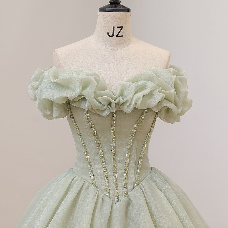 Light Green Sweet Quincenera Dresses For Prom Ball Gown Classic Puffy Sleeveless Floor Length Vestido De Quincenera Corset Back