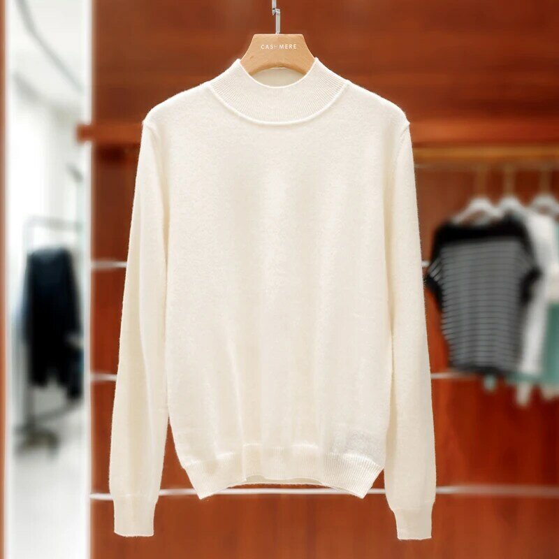 Women's Half High Collar Goat Cashmere Sweater Autumn Winter High-Quality Solid Color Pullover Luxurious And Warm Jumper Top