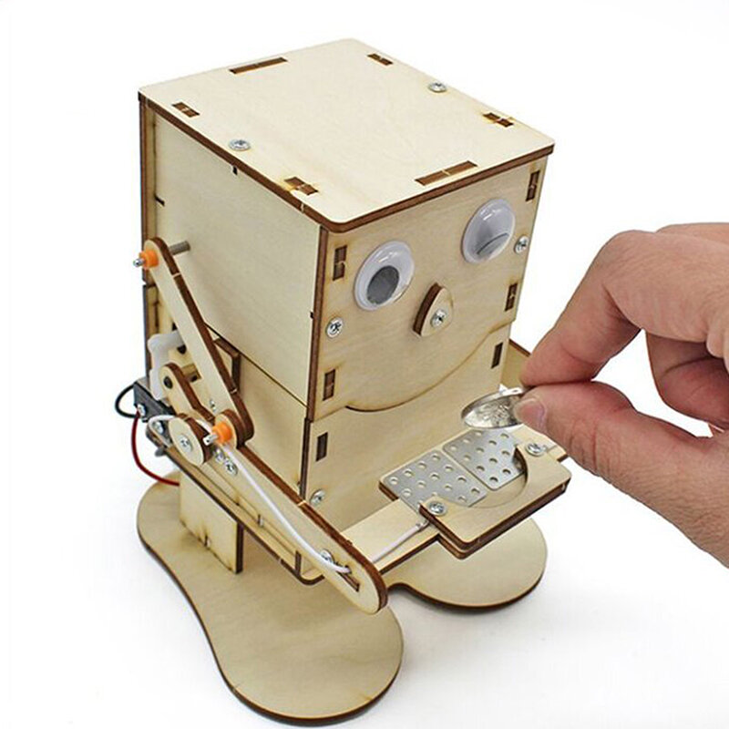 Robot Eten Munt Hout Diy Model Onderwijs Leren Stam Project Kit Voor Kid Science Experiment Education Speelgoed Houten Assembleren Kit