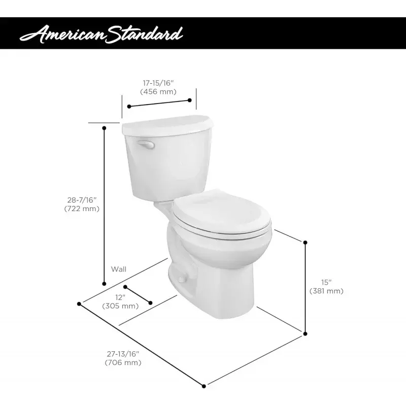 American Standard 250da 104,020 Kolonie 3 zweiteilige Toilette, runde Vorderseite, Standard höhe, weiß, 1,28 gpf