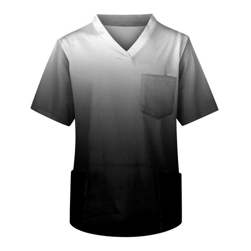 Camiseta de manga corta para hombre, camisa con cuello en V, estampado degradado, bolsillo en el pecho, ropa de clínica sanitaria, uniforme de enfermería, camisetas de gran tamaño de verano