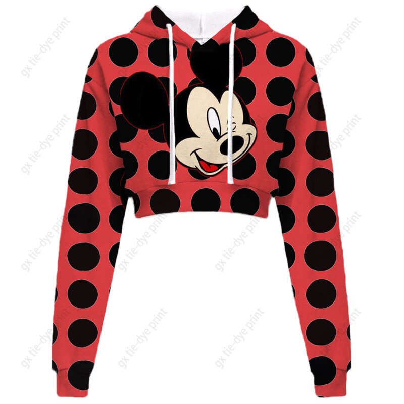 Disney Mickey Mouse Mickey damska z długim rękawem krotka bluza sweter czarny sweter damski modna bluza z kapturem