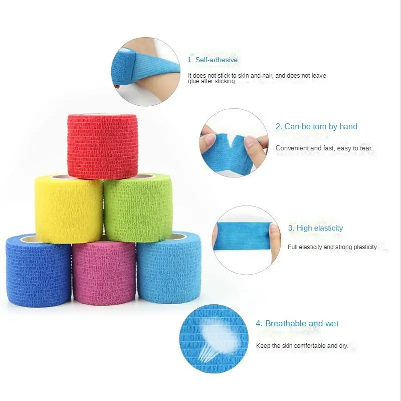 1 rolo autoadesivo elástico bandagem 4.5m colorido esportes envoltório fita para dedo joint joelho kit de primeiros socorros pet fita