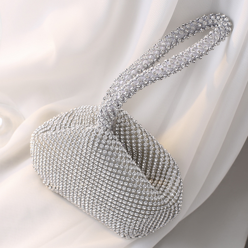Mini bolsa com strass brilhante para mulheres, Hobo Bag de luxo, festa noturna, bolso minaudiere frisado, embreagem glitter elegante