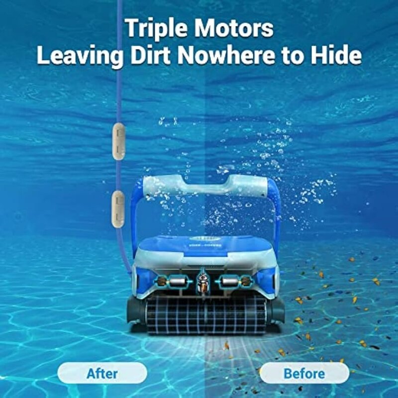Powerful Automatic Pool Cleaner, Robotic Pool Vacuum Cleaner with Wall Climbing, Two Larger Filter Baskets and 50FT Floated Cord