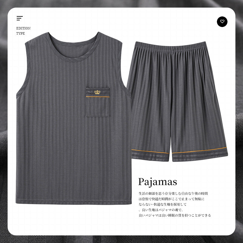 Men Pajamas Summer Shorts Loungewear Man Sleeveless Pullover Pajamas Cotton Mens Pjs Pijama Hombre New Home Clothes Dropship