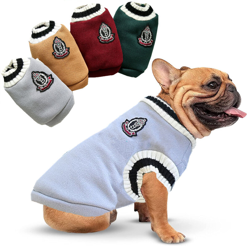 Camisola tricotada com decote em v para animais, suéter quente, colete de pelúcia, roupas de cachorro, cães pequenos, médios e grandes, gatos, roupas de inverno