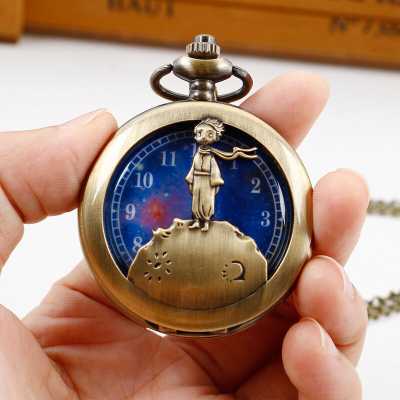 Лидер продаж, классические часы с изображением планеты из фильма, голубой Бронзовый кварцевый Карманный браслет, часы-скелетоны на цепочке, карманные часы для мужчин и женщин