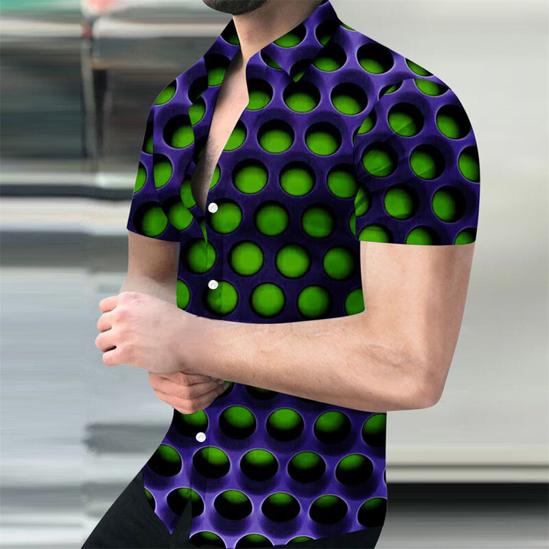Мужская Повседневная рубашка с коротким рукавом, летняя рубашка с цифровым 3D-принтом пещер, отложным воротником