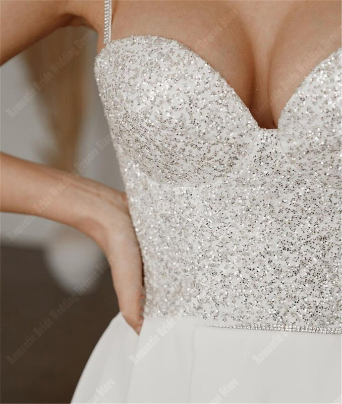 Gaun pengantin A-Line Satin selebriti untuk wanita gaun pengantin tali manik-manik tanpa lengan Formal baru pesta populer Vestidos De Novias