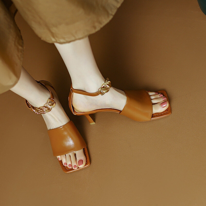 Sandales à talons hauts pour femmes, chaussures de travail de bureau, escarpins à boucles, Parker ouvert, blanc, designer, le meilleur, été 2024