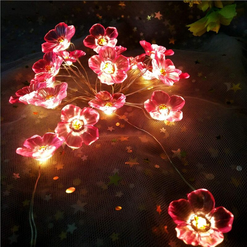 가정용 크리스마스 장식 벚꽃 LED 스트링 요정 램프, 실내 웨딩 핑크 벨 장식, 배터리 작동, 3 m, 2 m, 1m