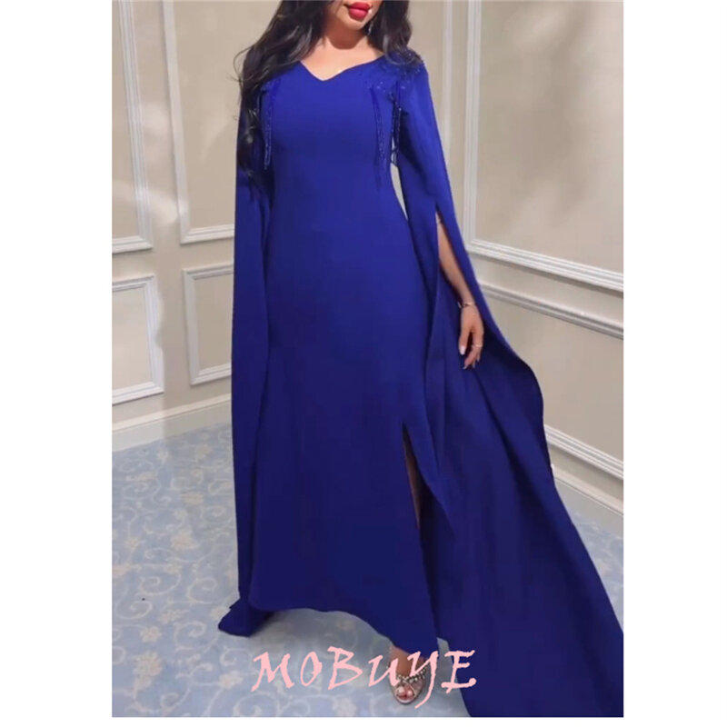 MOBUYE-Robe de Rhà col en V pour femme, manches longues, longueur rinçage, robe de soirée élégante, mode populaire, 2024