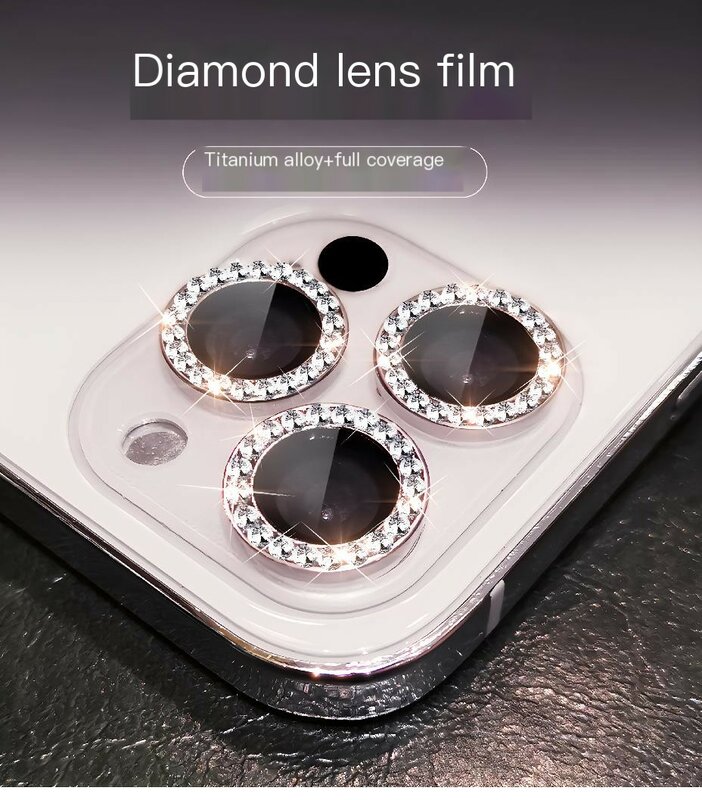 Diamond Flash Camera Lens Protector per iPhone 14 13 15 Pro Max Mini Glitter Brick Metal Ring Lens Glass