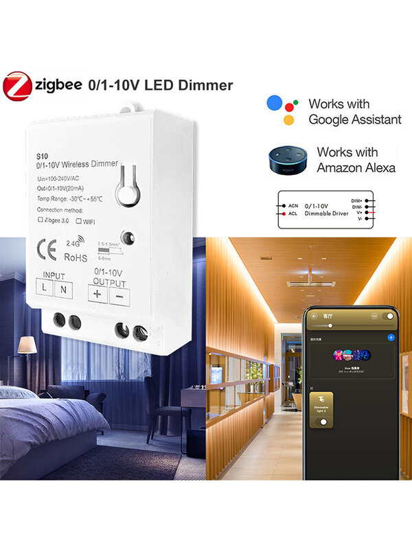 Регулятор затемнения Xiaomi Tuya Smart Zigbee 3,0, контроллер с поддержкой умных вещей 0-10 в 1-10 В, работает с Smart Life Alexa Google Home