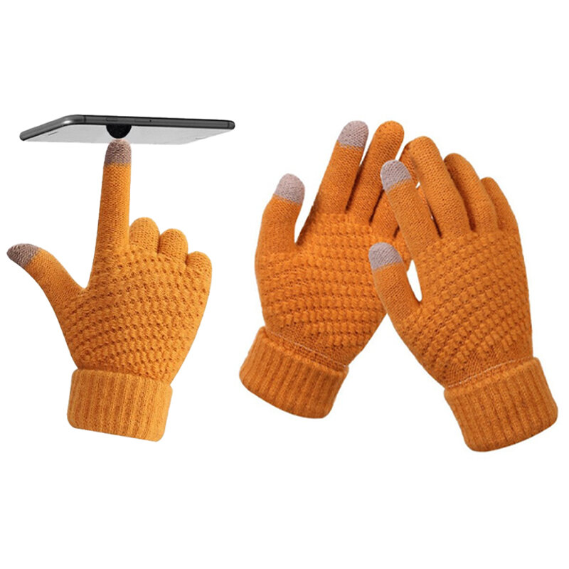 Dames Heren Warm Winter Touchscreen Handschoenen Stretch Gebreide Wanten Wol Full Finger Guantes Vrouwelijke Gehaakte Handschoenen