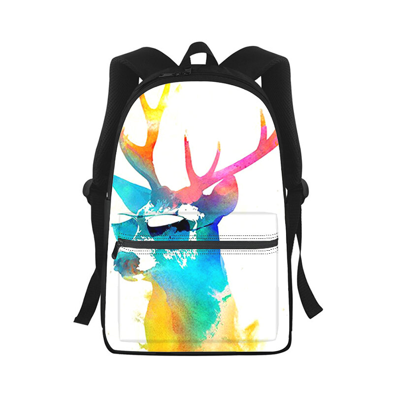 동물 귀여운 사슴 남녀공용 배낭, 3D 프린트 패션 학생 학교 가방, 노트북 백팩, 어린이 여행 숄더백
