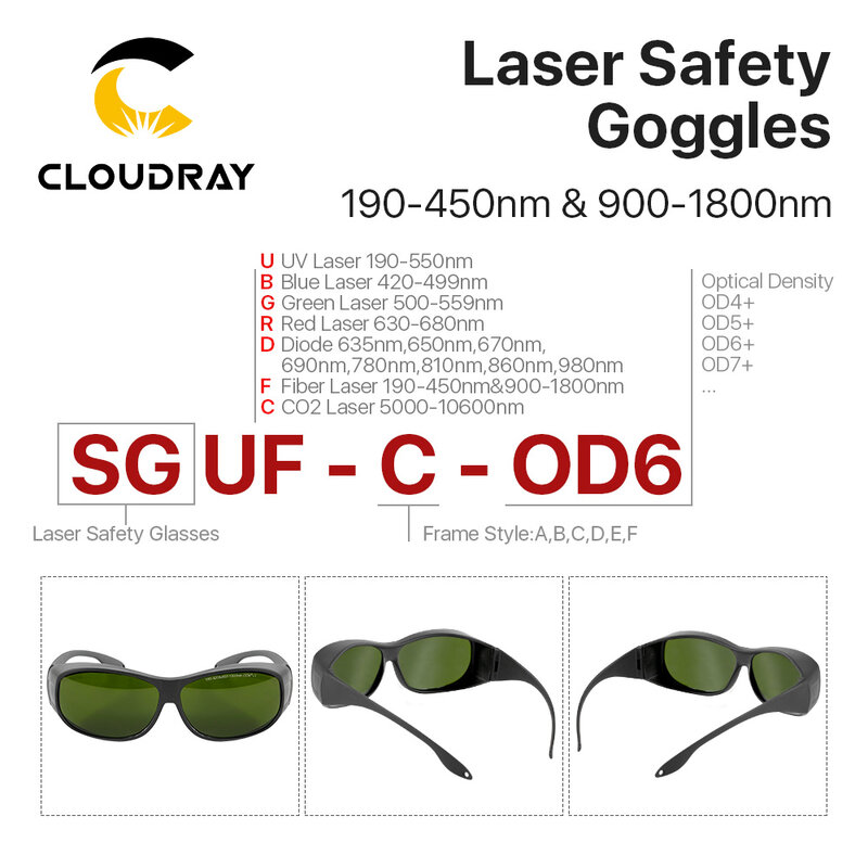 Cloudray-レーザー安全メガネ,スタイルc,od6,1064nm,保護メガネ,yag dpssファイバーレーザー