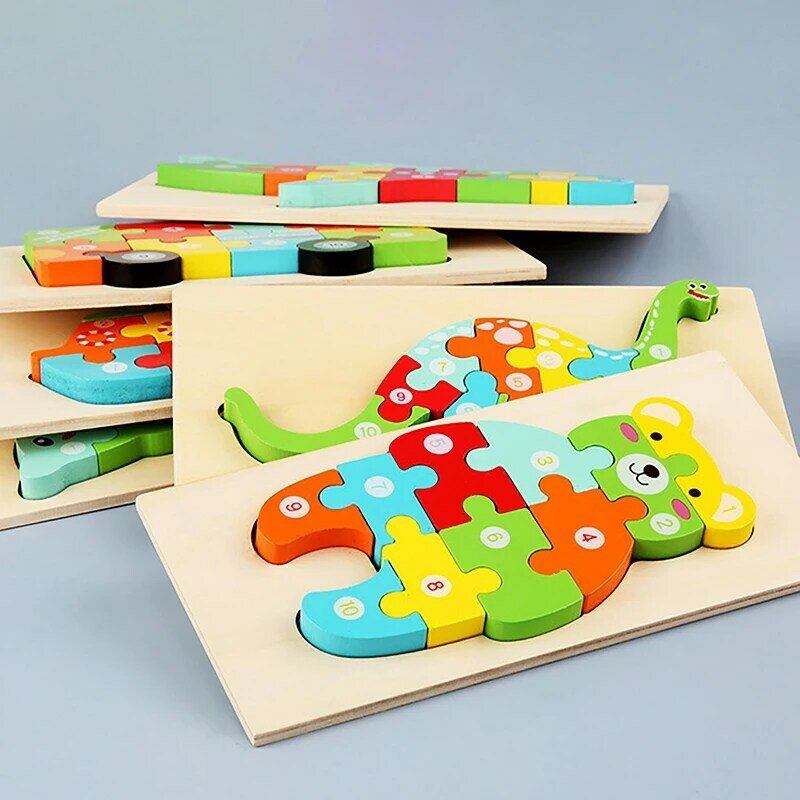 1Set Wooden 3D Puzzle Wooden Dinosaur Animal Jigsaw Puzzle Early Education Color Sorting Learning Educational Toys For Children