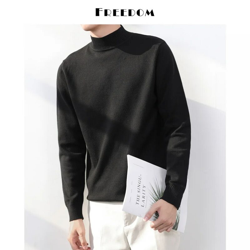 MRMT-suéter de Cuello medio alto para hombre, Jersey ajustado de punto con Base de estilo coreano, Top blanco de Color puro, novedad de 2024