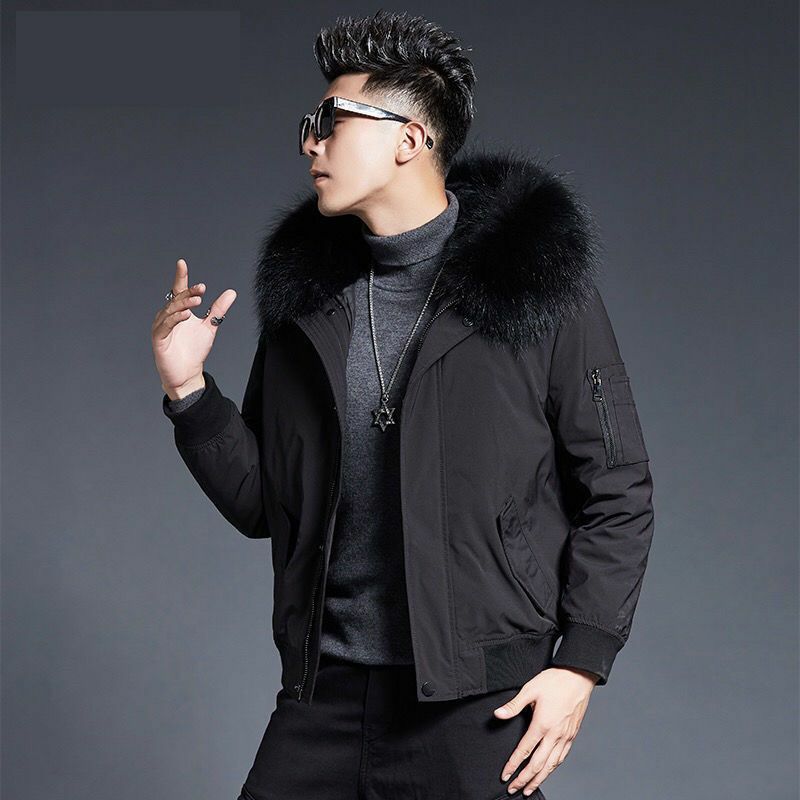 เสื้อคลุมกันหนาวสำหรับผู้ชาย, เสื้อแจ็คเก็ตตัวสั้น2023ขนแรคคูนขนสัตว์เทียมสามารถถอดออกได้สำหรับฤดูหนาว