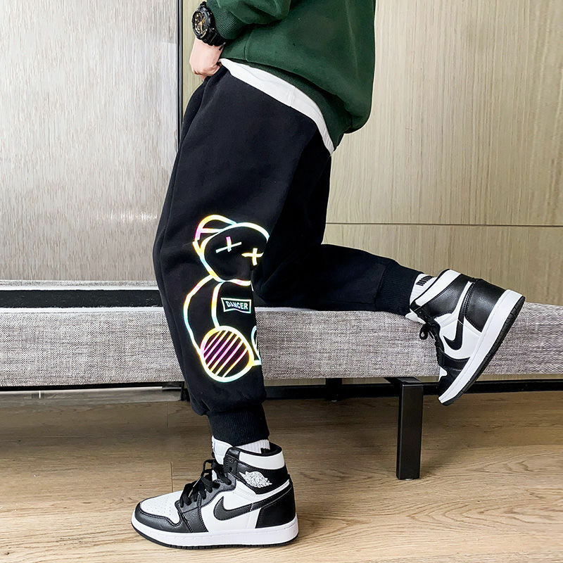 Boys' Spring and Autumn Pants Autumn and Winter Cotton-Padded Pants Children's Sport Pants Funky Casual Sweatpants Fleece-Lined