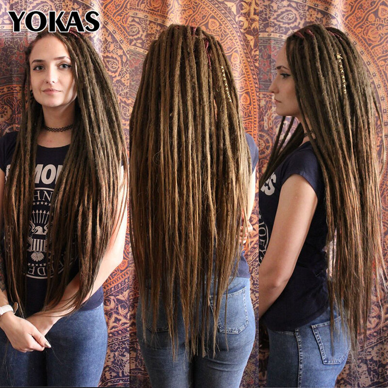 Dreadlock Extensions Handmade szydełkowe włosy syntetyczne 24 36 cali strach rozszerzenie szydełkowe warkocze dla kobiet dredy z włosów YOKAS