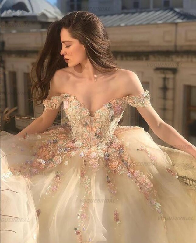 Koendye Ball Gown Princess Prom Dresses Off The Shoulder Sweetheart Appliques Formal Tulle Long Evening Gowns Party Graduatio