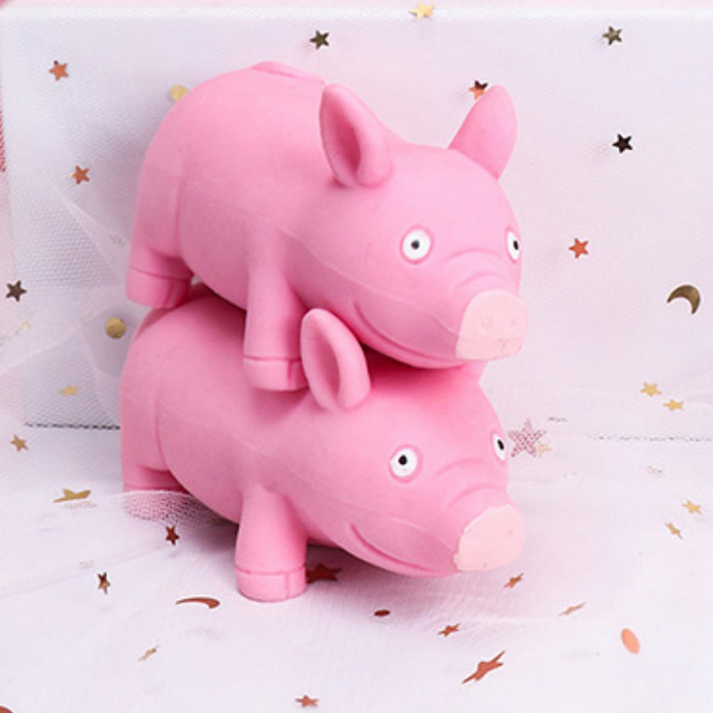 2 Pcs Compact Pig Shaped Supple Squeeze Small Stretchy Vent Class Adorable Lovely Pink
