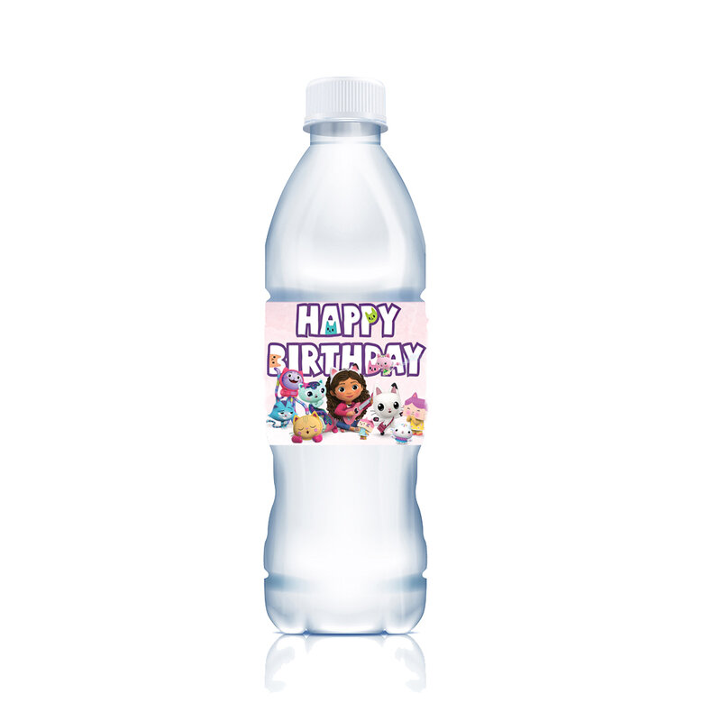 Pink Gabby Dollhouse etichette per bottiglie d'acqua adesivi regali per ragazze di gatto decorazioni per la tavola di compleanno per forniture per feste di Baby Shower