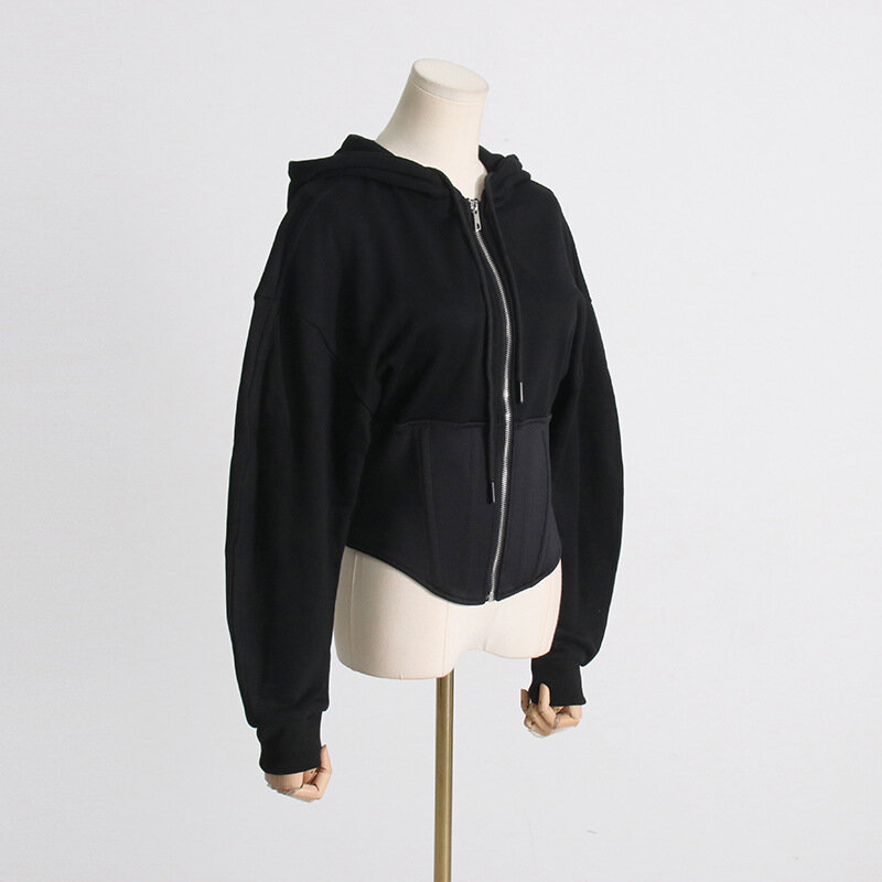 Jaqueta feminina com zíper espartilho, casaco xadrez de Tweed, jaqueta de manga comprida, tendência para o atacado, pano estilo boutique, 2024